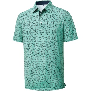 Mens Polo Shirts Dry Fit Breathable Printed Golf Shirt Summer(Teal Hawaii Ocean)