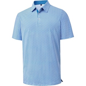 Mens Polo Shirts Dry Fit Breathable Printed Golf Shirt Summer(White Blue)