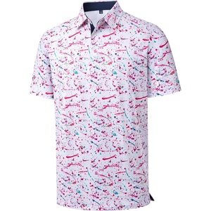 Mens Polo Shirts Dry Fit Breathable Printed Golf Shirt Summer(White Color)