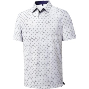 Mens Polo Shirts Dry Fit Breathable Printed Golf Shirt Summer(White Golf)