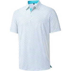 Mens Polo Shirts Dry Fit Breathable Printed Golf Shirt Summer(White Teal Dots)