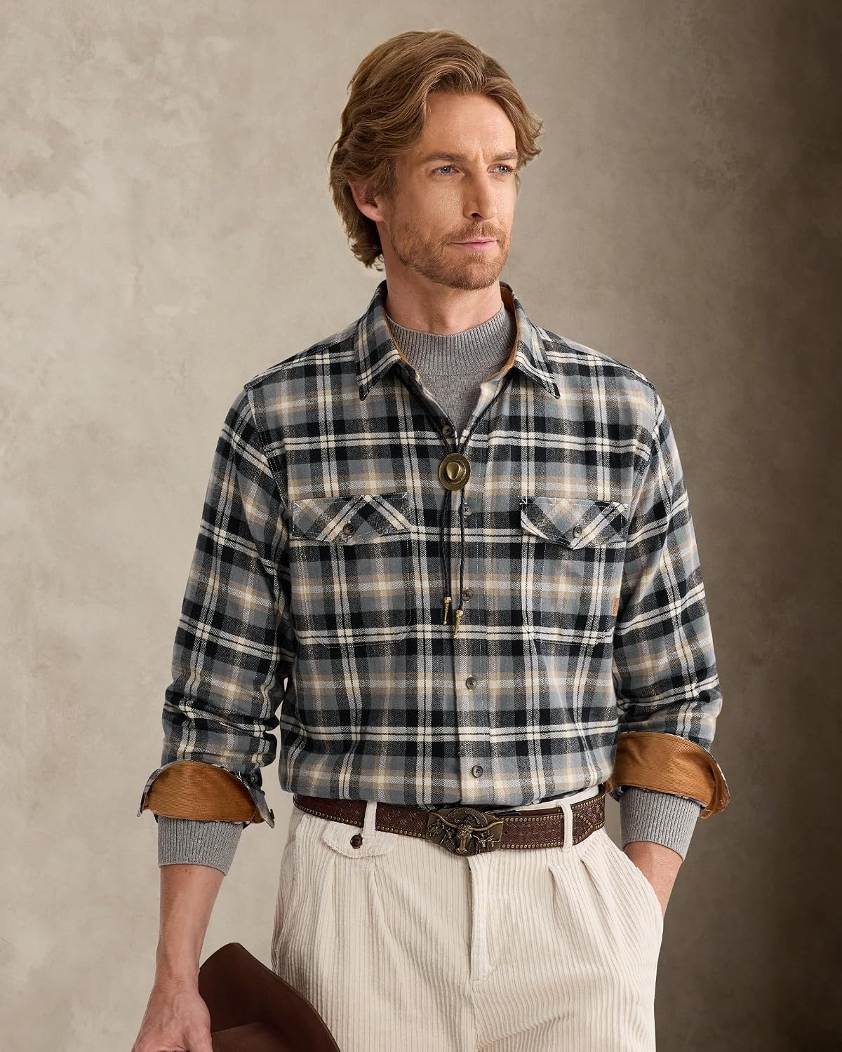 image:imageAlimensampGentle Mens 6 oz Flannel Button Down Long Sleeve Casual Plaid ShirtLilac Black