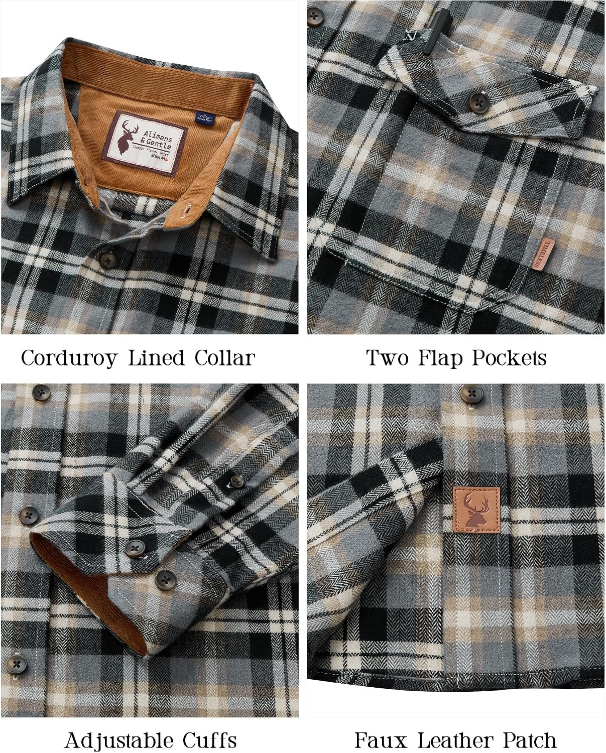 image:imageAlimensampGentle Mens 6 oz Flannel Button Down Long Sleeve Casual Plaid ShirtLilac Black