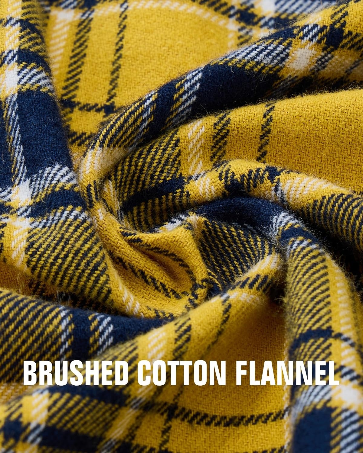 image:imageAlimensampGentle Mens 6 oz Flannel Button Down Long Sleeve Casual Plaid ShirtYellow Navy