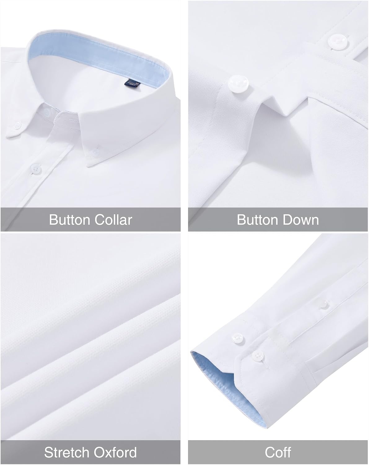 image:imageMens Oxford Stretch Shirt Casual Long Sleeve Button Down Dress ShirtWhite