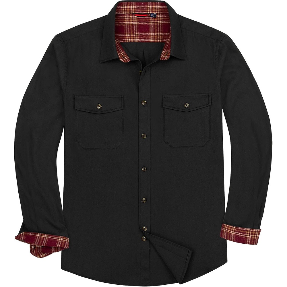 image:imageAlimens amp Gentle Mens Solid Flannel Shirts 100 Cotton Long Sleeve ShirtBlack