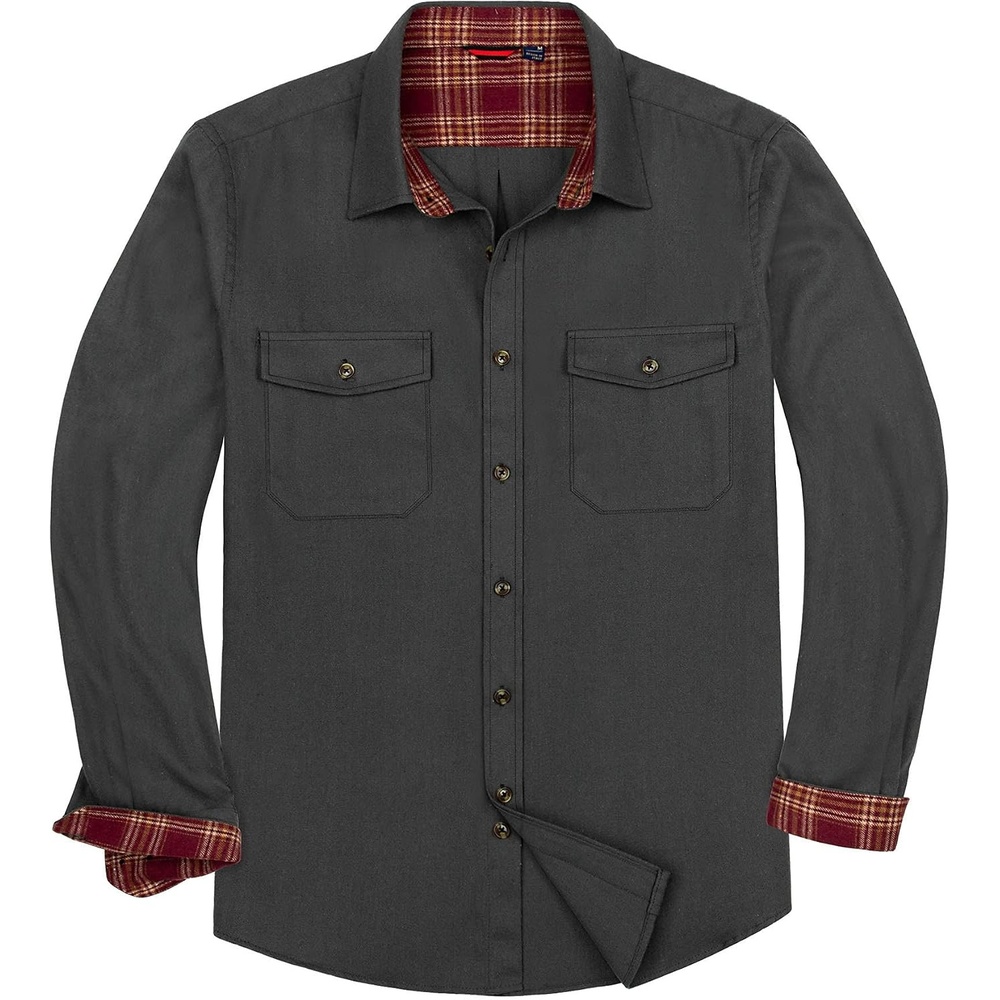 image:imageAlimens amp Gentle Mens Solid Flannel Shirts 100 Cotton Long Sleeve ShirtDark Grey