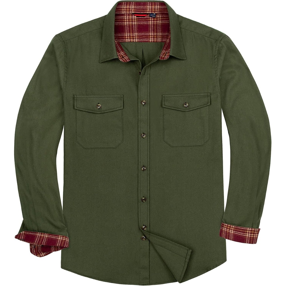 image:imageAlimens amp Gentle Mens Solid Flannel Shirts 100 Cotton Long Sleeve ShirtGreen Army