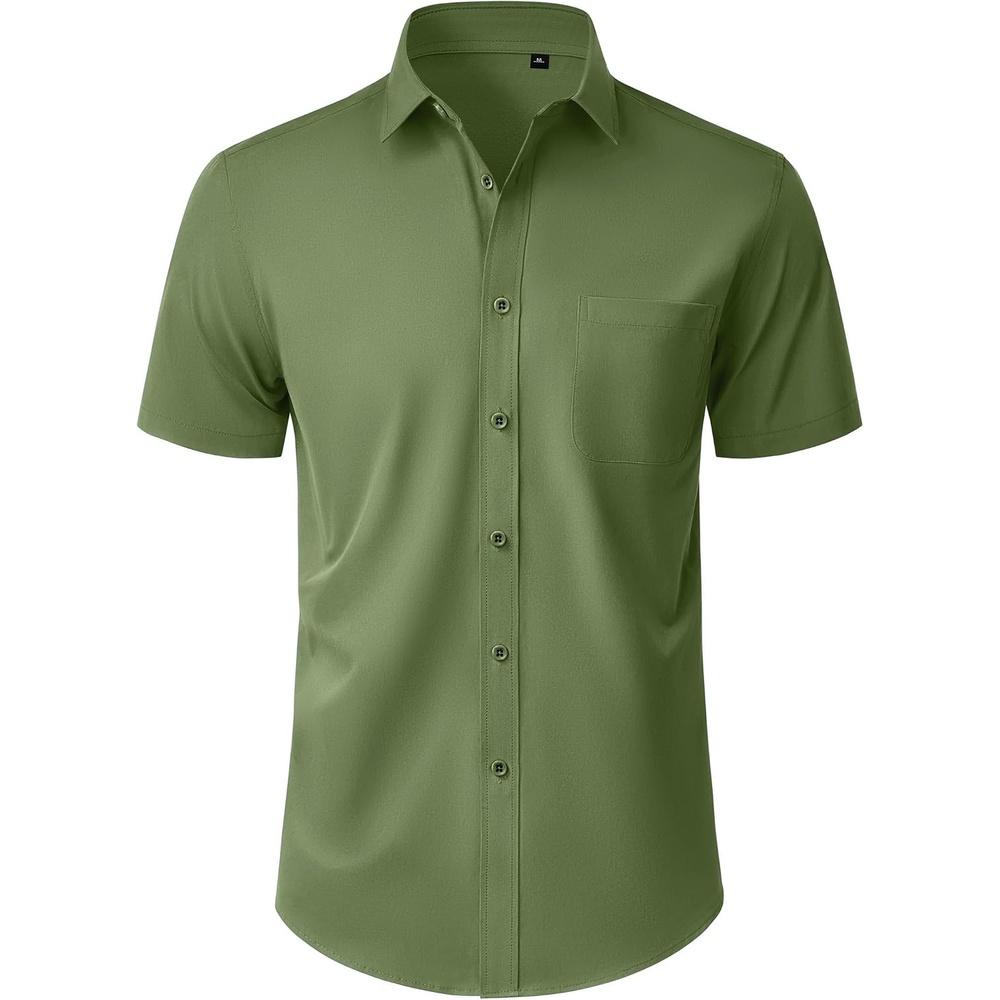 image:imageMens Short Sleeve Dress Shirt Wrinkle Free Button Down Shirt with PocketArmy Green
