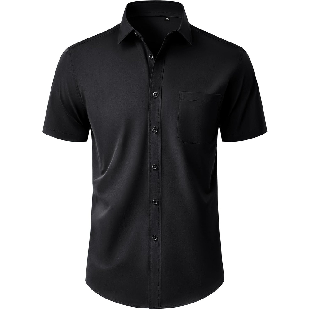 image:imageMens Short Sleeve Dress Shirt Wrinkle Free Button Down Shirt with PocketBlack