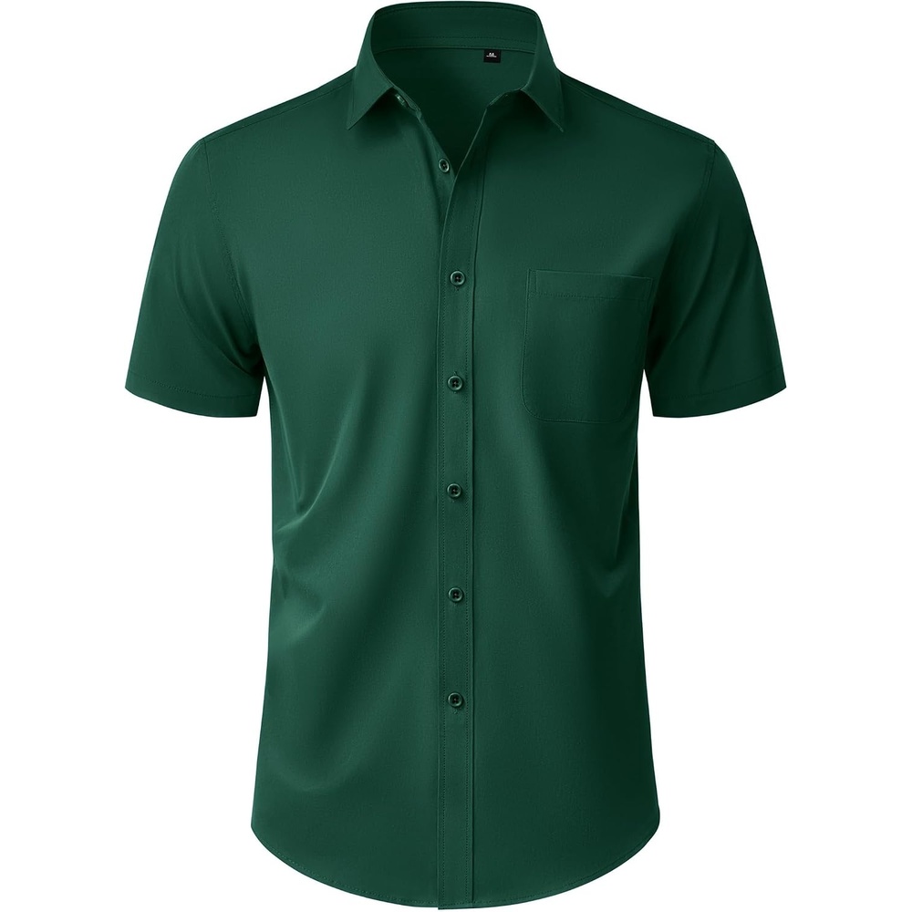 image:imageMens Short Sleeve Dress Shirt Wrinkle Free Button Down Shirt with PocketGreen