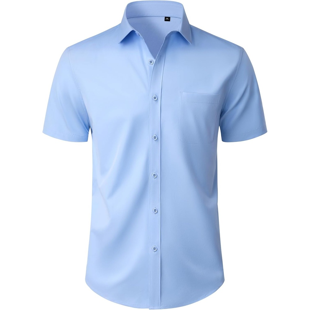 image:imageMens Short Sleeve Dress Shirt Wrinkle Free Button Down Shirt with PocketLight Blue