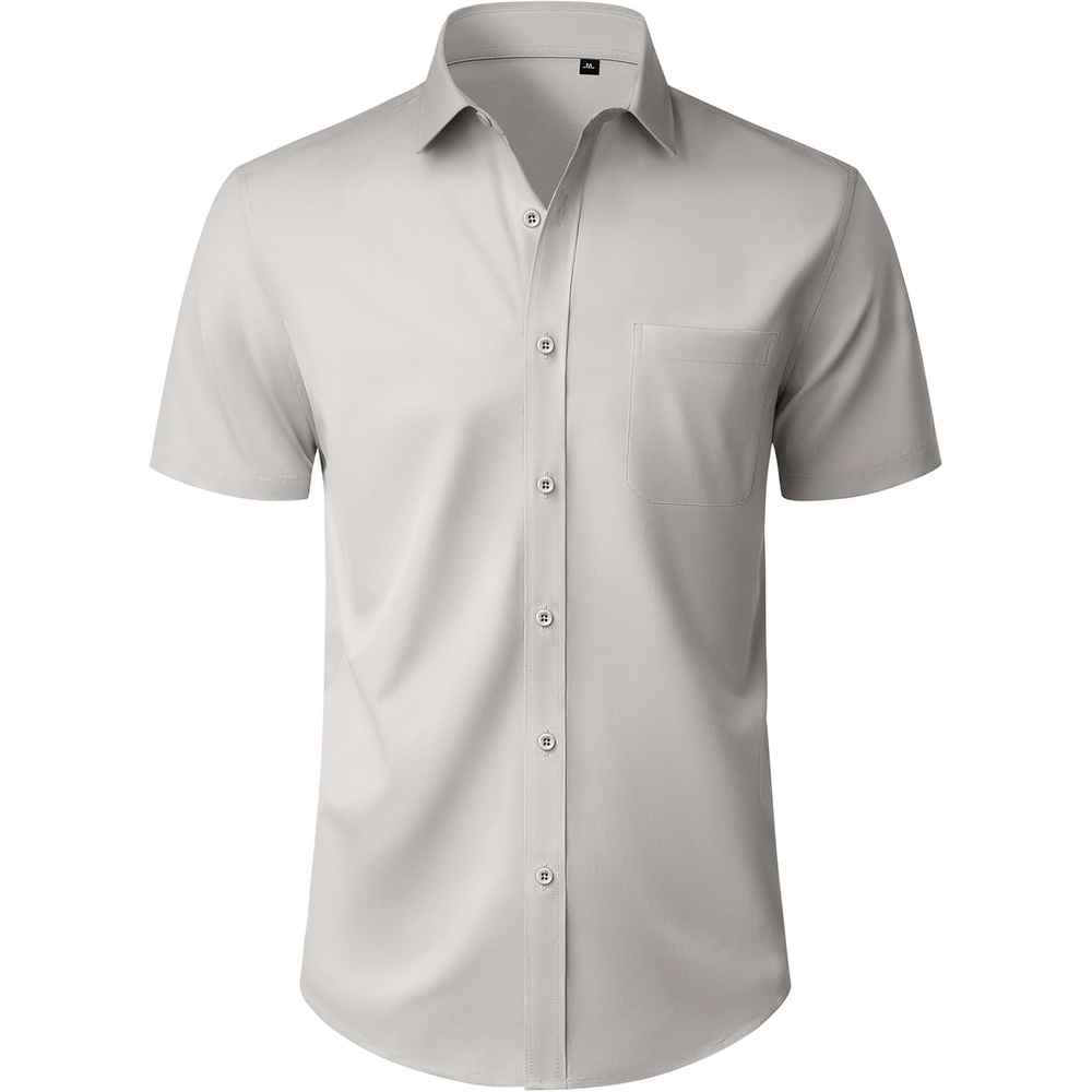 image:imageMens Short Sleeve Dress Shirt Wrinkle Free Button Down Shirt with PocketLight Grey