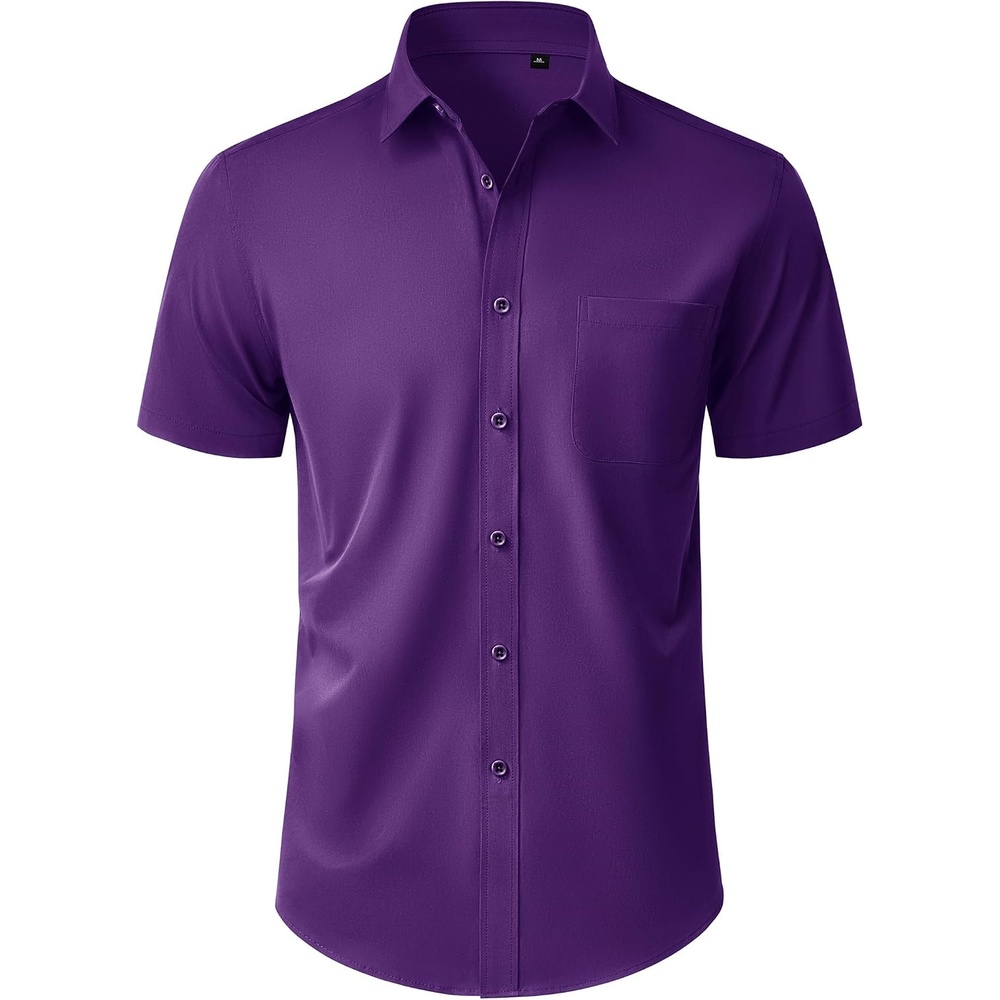 image:imageMens Short Sleeve Dress Shirt Wrinkle Free Button Down Shirt with PocketPurple