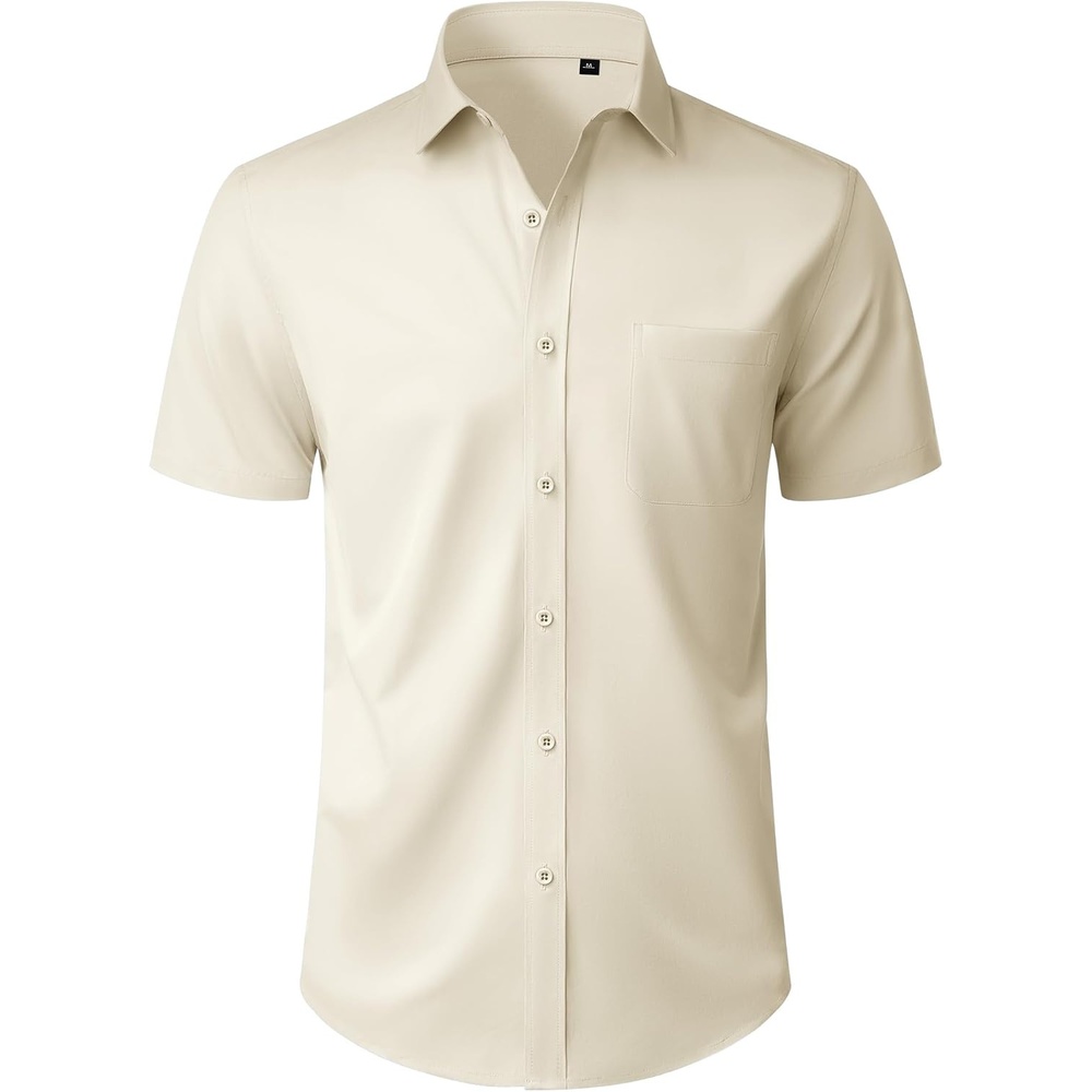 image:imageMens Short Sleeve Dress Shirt Wrinkle Free Button Down Shirt with PocketTan