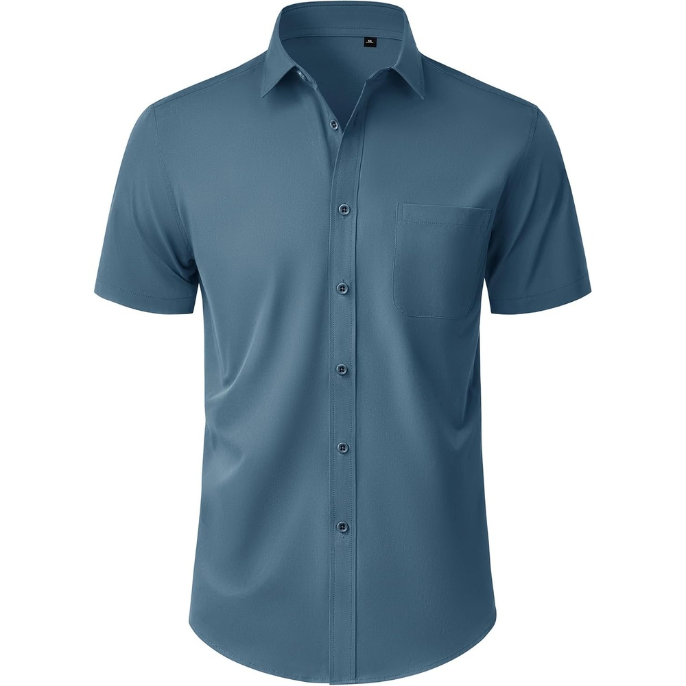 image:imageMens Short Sleeve Dress Shirt Wrinkle Free Button Down Shirt with PocketTeal