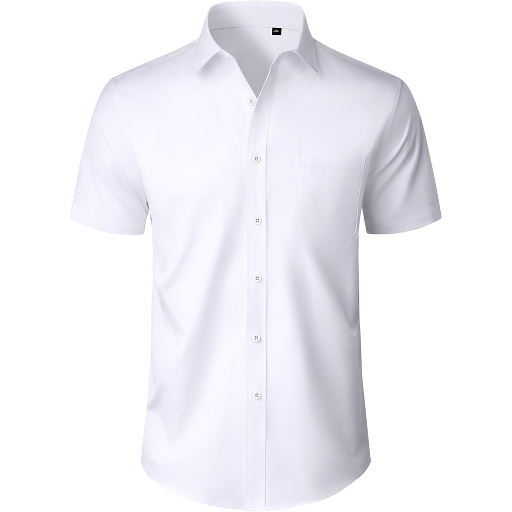 image:imageMens Short Sleeve Dress Shirt Wrinkle Free Button Down Shirt with PocketWhite