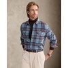 Alimens&Gentle Mens 6 oz Flannel Button Down Long Sleeve Casual Plaid Shirt(Navy Grey Brown)
