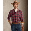 Alimens&Gentle Mens 6 oz Flannel Button Down Long Sleeve Casual Plaid Shirt(Red Black)