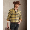 Alimens&Gentle Mens 6 oz Flannel Button Down Long Sleeve Casual Plaid Shirt(Yellow Navy)