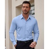 Men’s Oxford Stretch Shirt Casual Long Sleeve Button Down Dress Shirt(Light Blue)