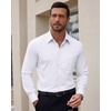 Men’s Oxford Stretch Shirt Casual Long Sleeve Button Down Dress Shirt(White)