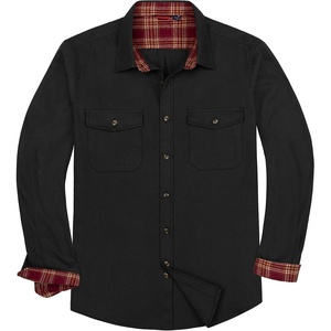 Alimens & Gentle Men’s Solid Flannel Shirts 100% Cotton Long Sleeve Shirt(Black)