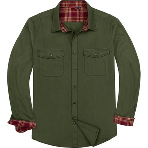 Alimens & Gentle Men’s Solid Flannel Shirts 100% Cotton Long Sleeve Shirt(Green Army)