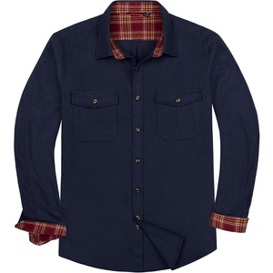 Alimens & Gentle Men’s Solid Flannel Shirts 100% Cotton Long Sleeve Shirt(Navy Blue)