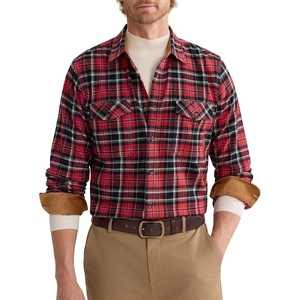 Alimens&Gentle Mens 6 oz Flannel Button Down Long Sleeve Casual Plaid Shirt(Red Black)