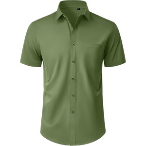 Mens Short Sleeve Dress Shirt Wrinkle Free Button Down Shirt with Pocket(Army Green)