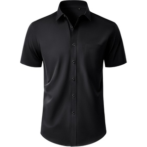 Mens Short Sleeve Dress Shirt Wrinkle Free Button Down Shirt with Pocket(Black)