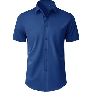Mens Short Sleeve Dress Shirt Wrinkle Free Button Down Shirt with Pocket(Blue)