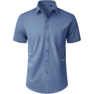 Mens Short Sleeve Dress Shirt Wrinkle Free Button Down Shirt with Pocket(Dusty Blue)