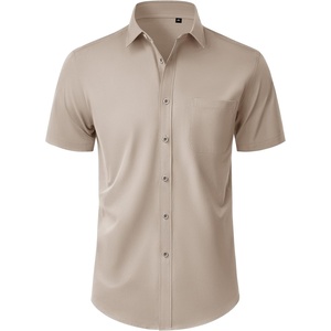 Mens Short Sleeve Dress Shirt Wrinkle Free Button Down Shirt with Pocket(Khaki)