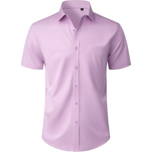 Mens Short Sleeve Dress Shirt Wrinkle Free Button Down Shirt with Pocket(Lavender)