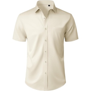 Mens Short Sleeve Dress Shirt Wrinkle Free Button Down Shirt with Pocket(Tan)