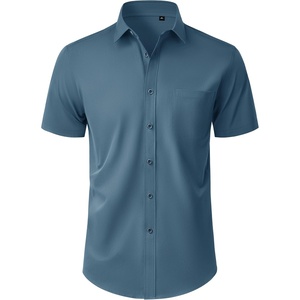 Mens Short Sleeve Dress Shirt Wrinkle Free Button Down Shirt with Pocket(Teal)