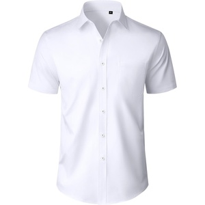 Mens Short Sleeve Dress Shirt Wrinkle Free Button Down Shirt with Pocket(White)