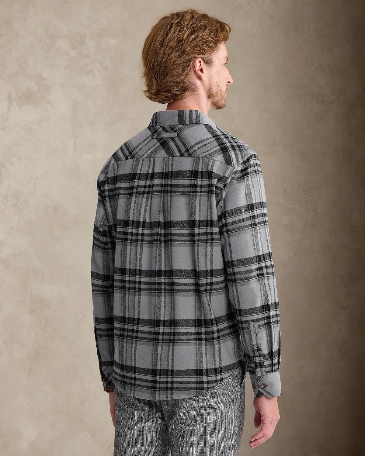 image:imageAlimensampGentle Mens 6 oz Flannel Button Down Long Sleeve Casual Plaid ShirtBlack Grey