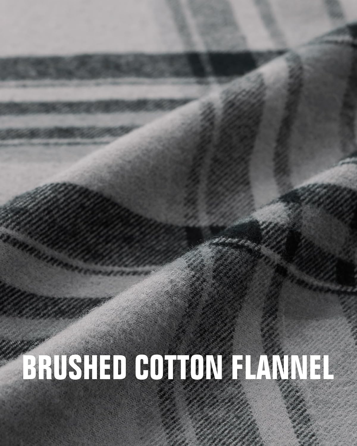 image:imageAlimensampGentle Mens 6 oz Flannel Button Down Long Sleeve Casual Plaid ShirtBlack Grey