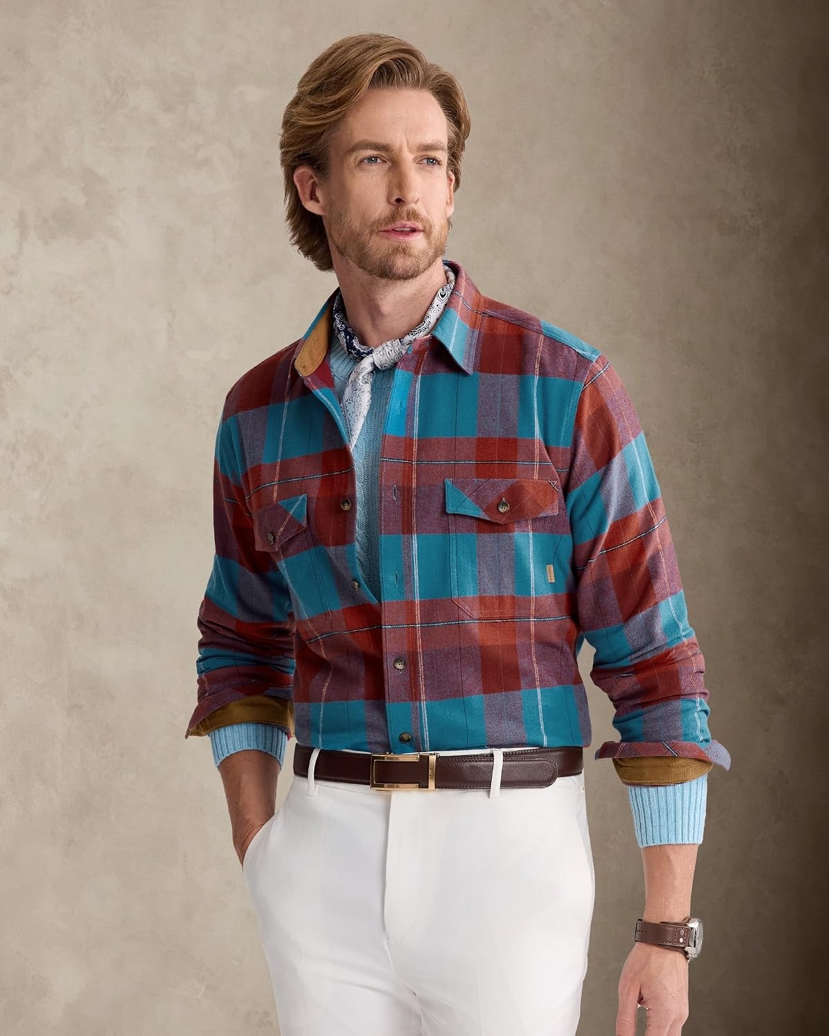 image:imageAlimensampGentle Mens 6 oz Flannel Button Down Long Sleeve Casual Plaid ShirtBlue Red