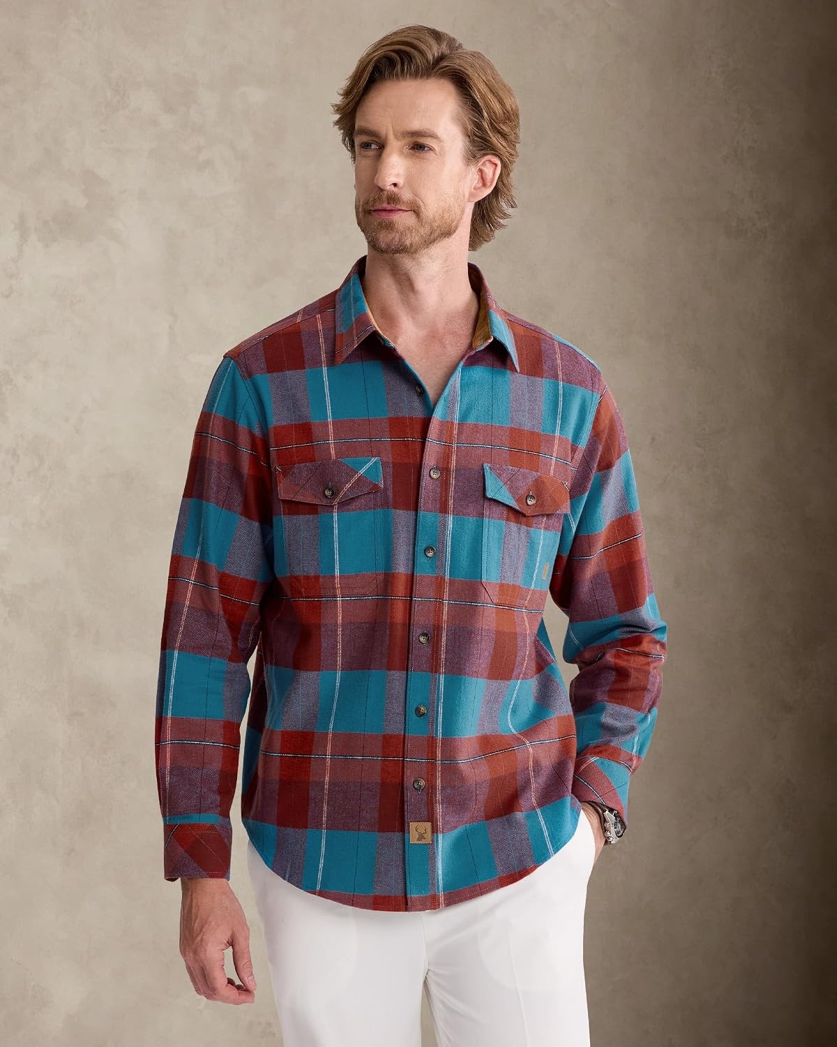 image:imageAlimensampGentle Mens 6 oz Flannel Button Down Long Sleeve Casual Plaid ShirtBlue Red