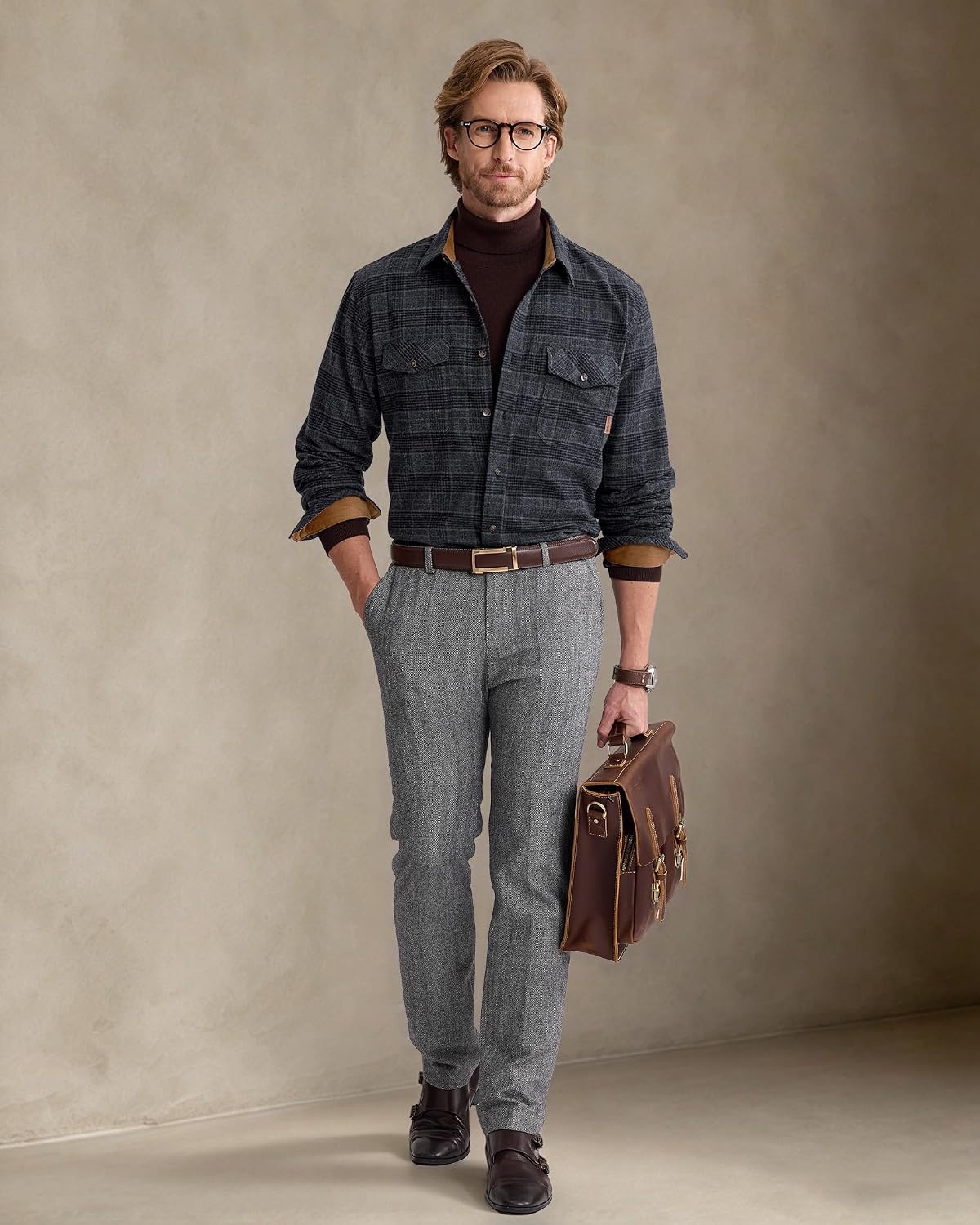 image:imageAlimensampGentle Mens 6 oz Flannel Button Down Long Sleeve Casual Plaid ShirtGrey Black