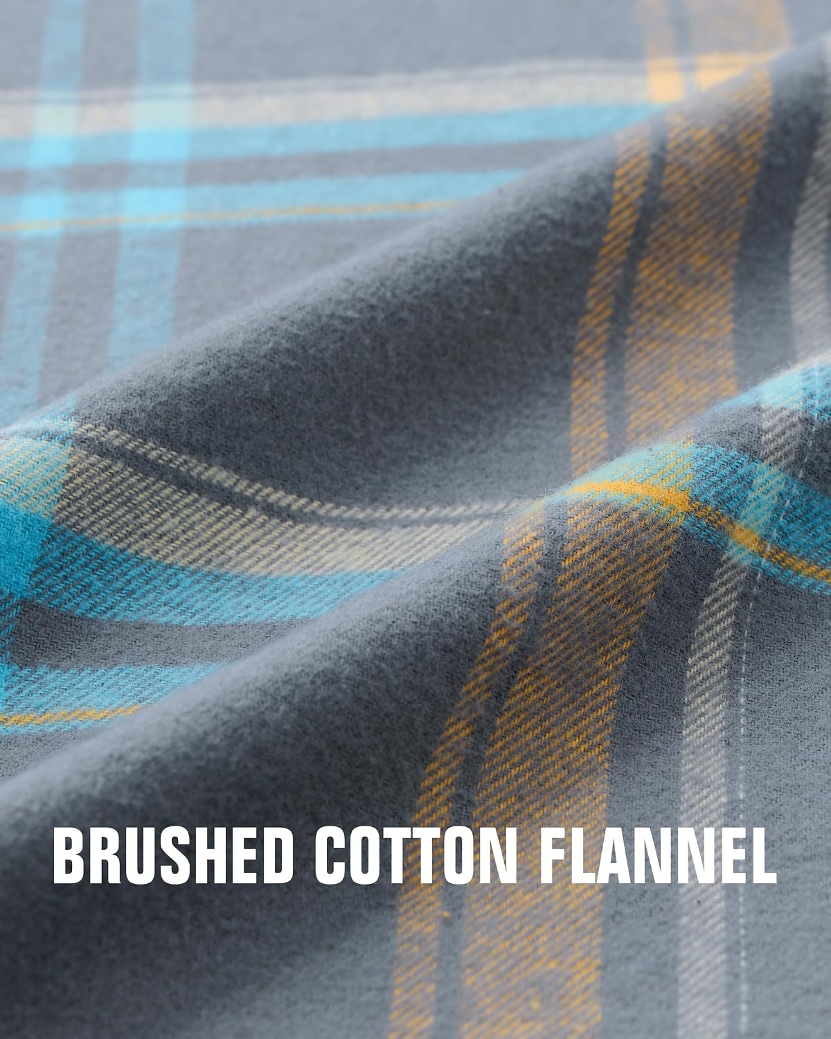 image:imageAlimensampGentle Mens 6 oz Flannel Button Down Long Sleeve Casual Plaid ShirtLight Blue Orange
