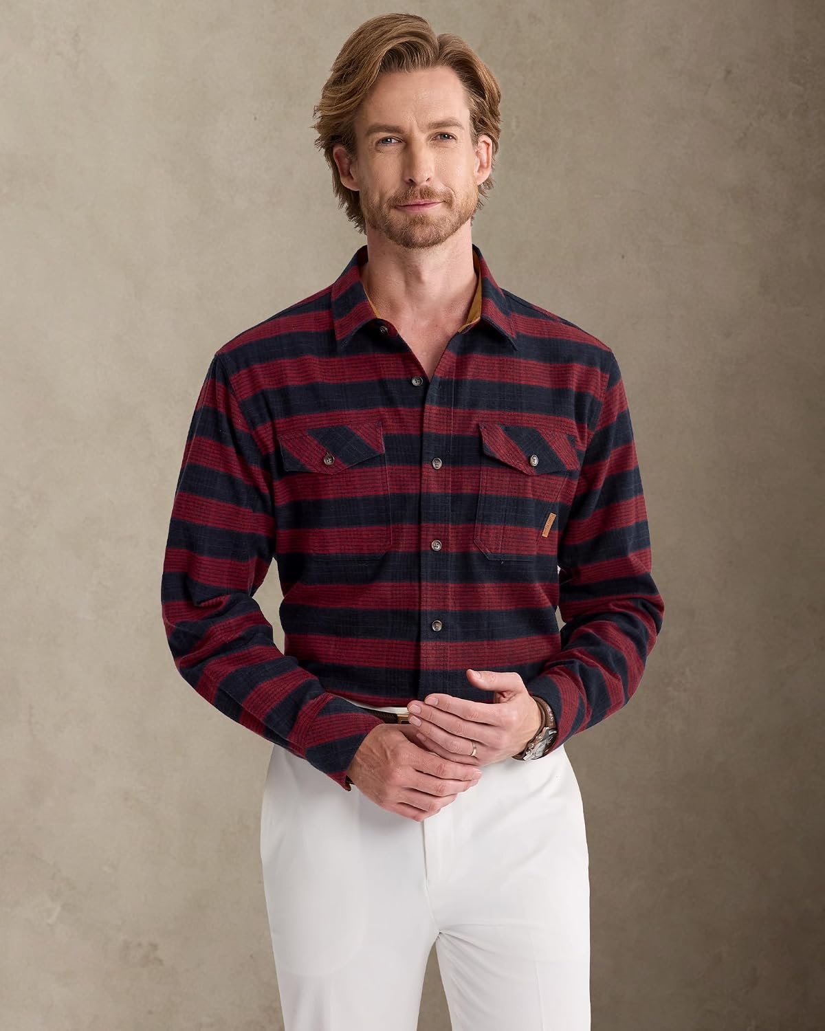 image:imageAlimensampGentle Mens 6 oz Flannel Button Down Long Sleeve Casual Plaid ShirtRed Grey