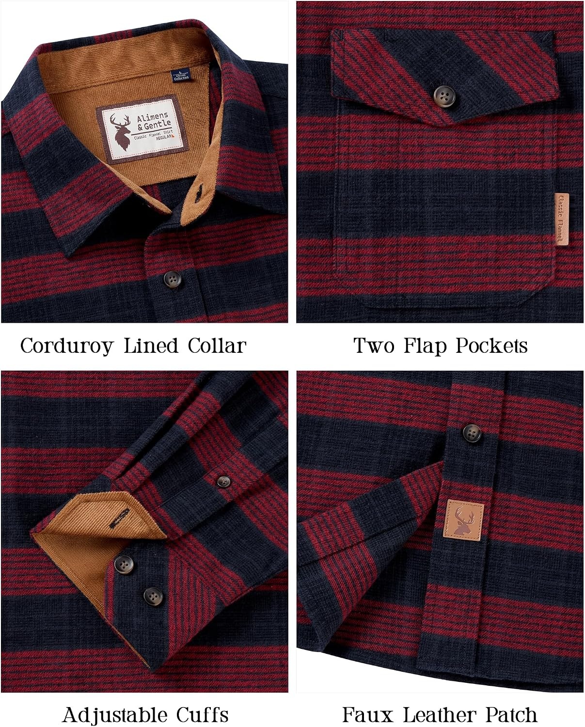 image:imageAlimensampGentle Mens 6 oz Flannel Button Down Long Sleeve Casual Plaid ShirtRed Grey