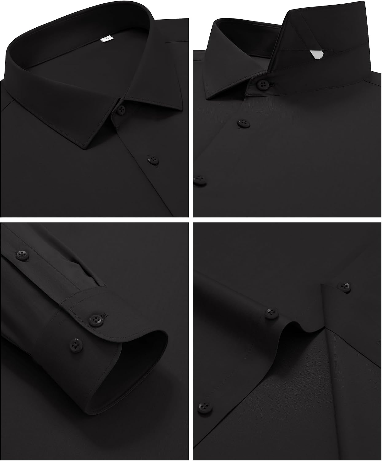 image:imageMens SilkBlend Dress Shirt Long Sleeve Regular Fit Button Down ShirtsBlack
