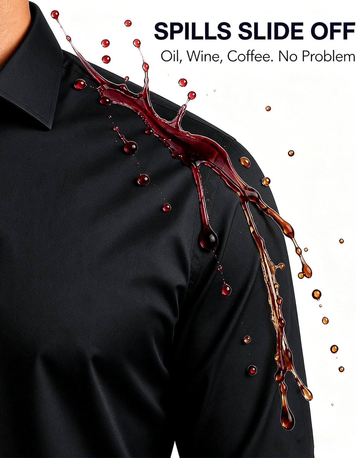 image:imageMens SilkBlend Dress Shirt Long Sleeve Regular Fit Button Down ShirtsBlack