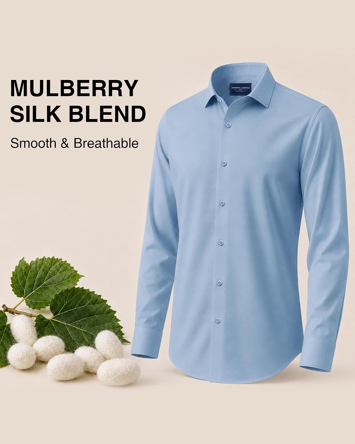 image:imageMens SilkBlend Dress Shirt Long Sleeve Regular Fit Button Down ShirtsBlue